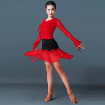 Latin tánc szoknya új női felnőtt szexi ruházat, őszi-téli szakmai gyakorlat ruhát, vékony, hosszú ujjú ruha