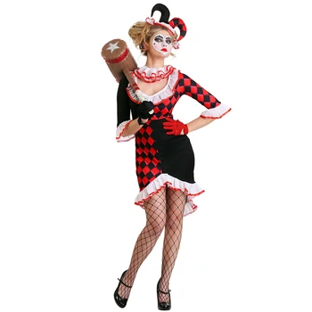 Több Karnevál Halloween Hölgy Cirkusz Póker Bohóc Jelmez Klasszikus Őrült Gonosz Pennywise Playsuit Cosplay Divatos Party Ruha