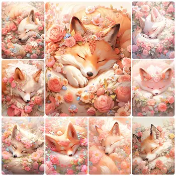 Alvó Róka A Virágok 5D DIY Gyémánt Festmény Állatok Cross Stitch Teljes Gyakorlat Hímzés Mozaik Art Kép a Strassz