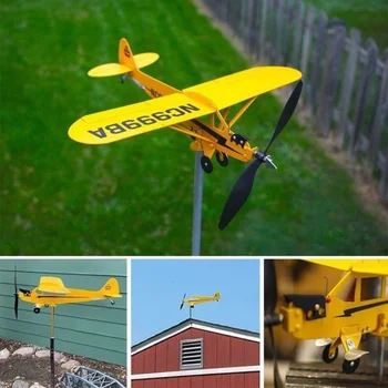 Fém Repülőgép Weathervane 3D Piper J3 Cub Szabadtéri Szél Spinner Sík Tető Szél Irányát Jelző Szélmalom Otthon Kert Dekoráció