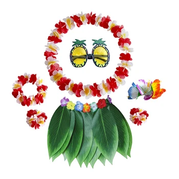 Hawaii Trópusi Hawaii Szoknya Luau Parti Sárga Levél Napraforgó Virágfüzérek Fejpánt Karkötő Garland Jelmez Szett