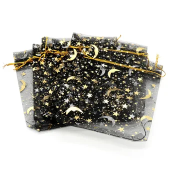 9*12 cm kényes Géz táska csillag-hold fekete zsákok különleges design csomag organza bronz esküvői ajándék, édesség ékszer ékszer csomag