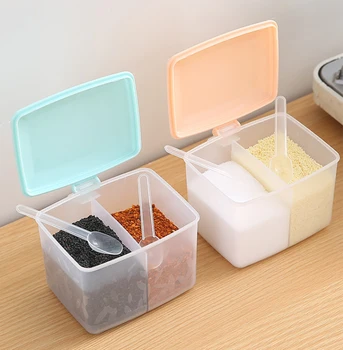 Fűszerezés doboz integrált dupla rács konyha tároló doboz Fűszerkeverék ételízesítő fűszer doboz kombináció beállítása háztartási só doboz