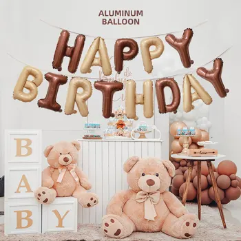 Baby Bear Téma 16 Colos Boldog Szülinapot Levelet Léggömb, Csokoládé, Karamell Krém Színű Alumínium Fólia Ballon Gyerekek Lány Szívességet Balon
