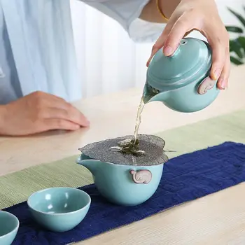 Ru Ware Hordozható Utazási Kung Fu Tea Set Set Quick-Kupa Egy Fazék Két Csésze Háztartási Teáskanna Kis Teát Üveg Teás Készlet