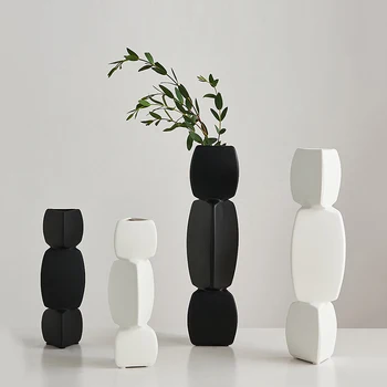Modern minimalista váza, dekoráció, otthon, Virág Megállapodás Nappali Virágtartó Skandináv minimalista berendezés fekete váza Művészeti Díszek