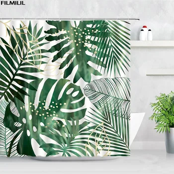 Zöld Levelek Zuhanyzó Függöny Palm Leaf Monstera Trópusi Akvarell Növények Mintás Szövet Fürdő Függöny Haza Fürdőszoba Dekoráció Készlet