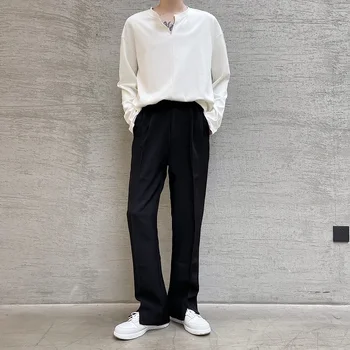 2023Trousers Öltöny Nyitva Trend Egyszerű Férfi Alkalmi Hem Pant Férfi Divat Laza koreai Streetwear Egyenes Nadrág Férfi